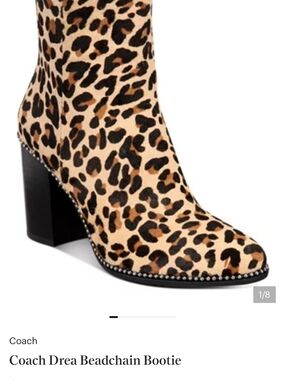 Coach Leopard Print Beadchain Ankle Bootie in Tan Black